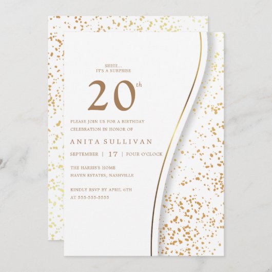 Romantische Gouden Glitter Twintigste Witte Verjaa Kaart (Voorkant / Achterkant)