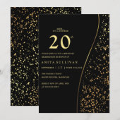 Romantische Gouden Glitter Twintigste Zwarte Verja Kaart (Voorkant / Achterkant)