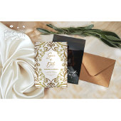 Romantische gouden glitters bloemrijke kant trouwf save the date