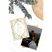 Romantische gouden glitters bloemrijke kant trouwf save the date