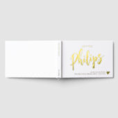 Romantische gouden hart achternaam in script bruil gastenboek (Volledig)