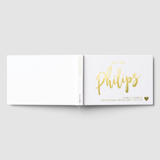 Romantische gouden hart achternaam in script bruil gastenboek (Volledig)