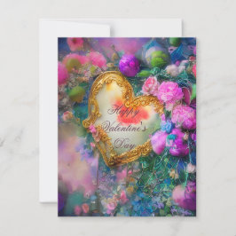 Romantische gouden hart- en bloemen valentijn feestdagenkaart