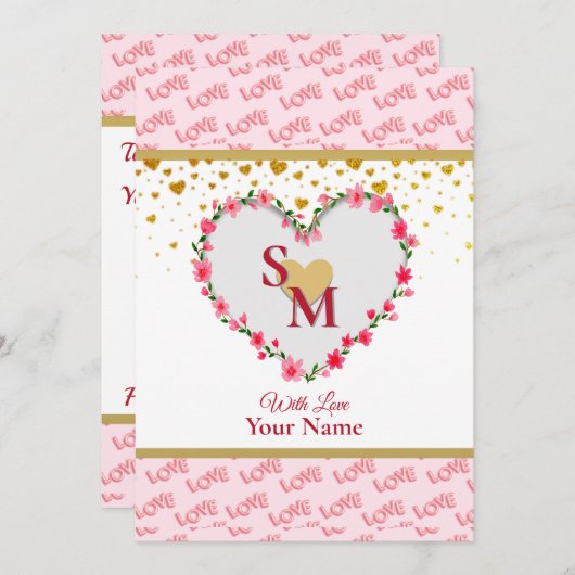 Romantische gouden harten houden van kalligrafie m (Voorkant / Achterkant)