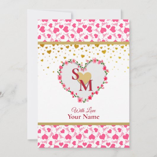 Romantische gouden harten houden van kalligrafie m (Voorkant)