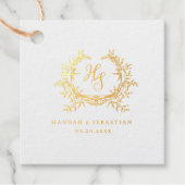 Romantische Gouden Initialen Wapen Huwelijk Bedankjes Labels (Voorkant)