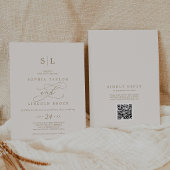 Romantische gouden ivoorkleurige monogram QR-code Kaart