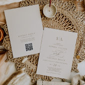 Romantische gouden ivoorkleurige monogram QR-code Kaart