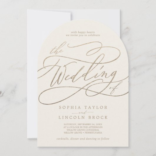 Romantische gouden ivoren boho boog alles in één b kaart (Voorkant)