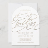 Romantische gouden kalligrafie bloeiende boog brui kaart (Voorkant)