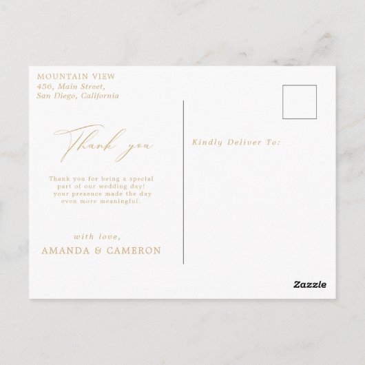 Romantische Gouden Kalligrafie Marine Blauw Dank u Briefkaart (Achterkant)