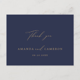 Romantische Gouden Kalligrafie Marine Blauw Dank u Briefkaart