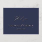 Romantische Gouden Kalligrafie Marine Blauw Dank u Briefkaart (Voorkant)
