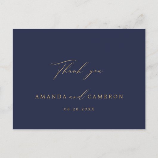 Romantische Gouden Kalligrafie Marine Blauw Dank u Briefkaart (Voorkant)