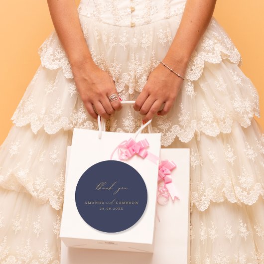 Romantische Gouden Kalligrafie Marine Blauwe Huwel Ronde Sticker