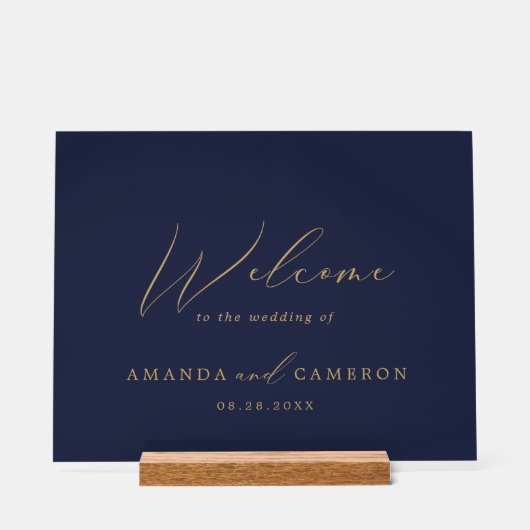 Romantische gouden kalligrafie marine bruiloft wel acryl bord (Voorkant)