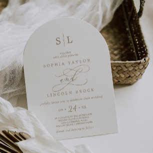 Romantische Gouden Kalligrafie Monogram Boog Huwel Kaart