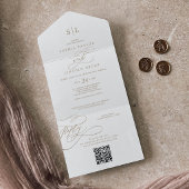 Romantische gouden kalligrafie monogram QR-code br All In One Uitnodiging