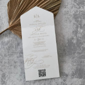 Romantische gouden kalligrafie monogram QR-code br All In One Uitnodiging