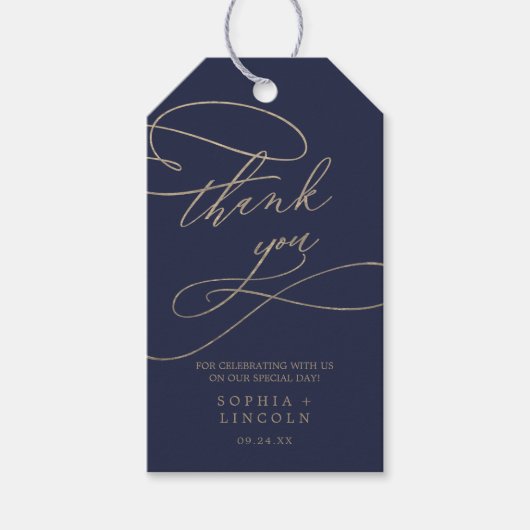 Romantische gouden kalligrafie | Navy bruiloft gun Cadeaulabel (Voorkant)