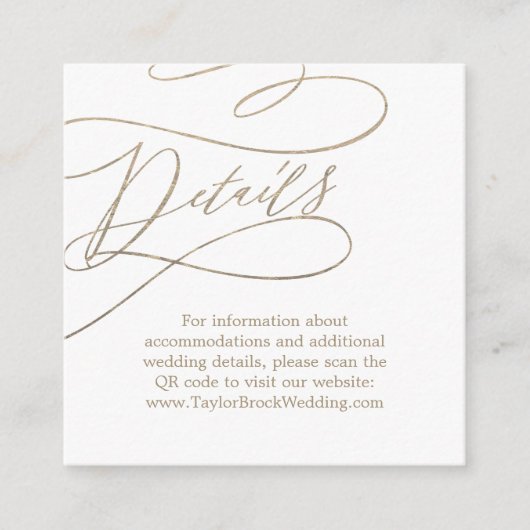 Romantische gouden kalligrafie QR-code bruiloft de Informatiekaartje (Voorkant)