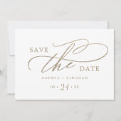 Romantische gouden kalligrafie QR-code horizontaal Save The Date (Voorkant)