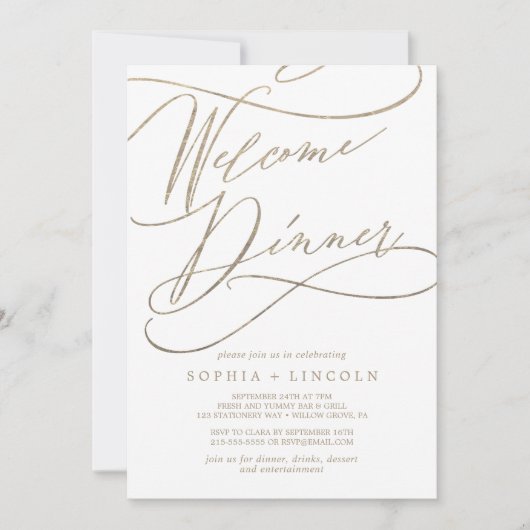 Romantische gouden kalligrafie welkom diner kaart (Voorkant)