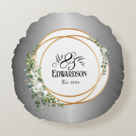 Romantische Gouden Ringen & Bloemige Jubileum Rond Kussen