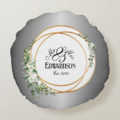 Romantische Gouden Ringen & Bloemjubileum Rond Kussen (Achterkant)