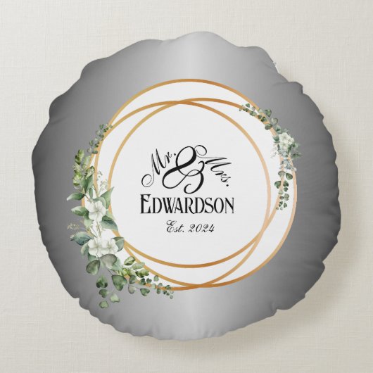 Romantische Gouden Ringen & Bloemjubileum Rond Kussen (Achterkant)