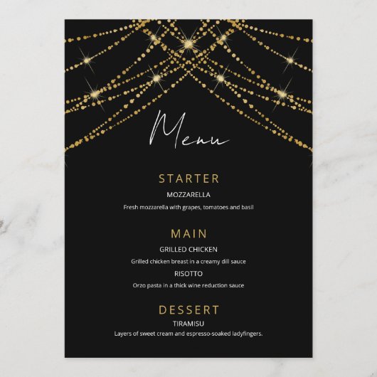 Romantische gouden string bruiloft menu (Voorkant)