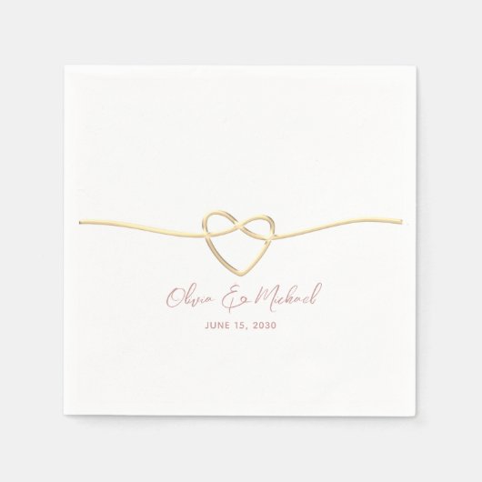 Romantische gouden touw hart bruiloft servet (Voorkant)