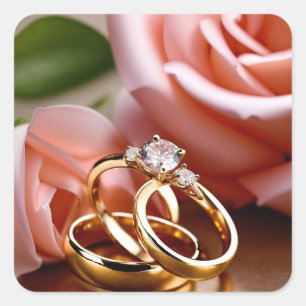 Romantische gouden trouwringen olieverfschilderij vierkante sticker