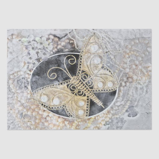 -Romantische gouden zwarte vlinder Tissuepapier (Voorkant)