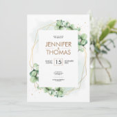 Romantische goudfolie van de eucalyptusbruiloft kaart (Staand voorkant)