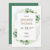 Romantische goudfolie van de eucalyptusbruiloft kaart (Voorkant / Achterkant)