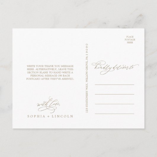 Romantische goudkalligrafie Hartelijk dank, Briefk Briefkaart (Achterkant)