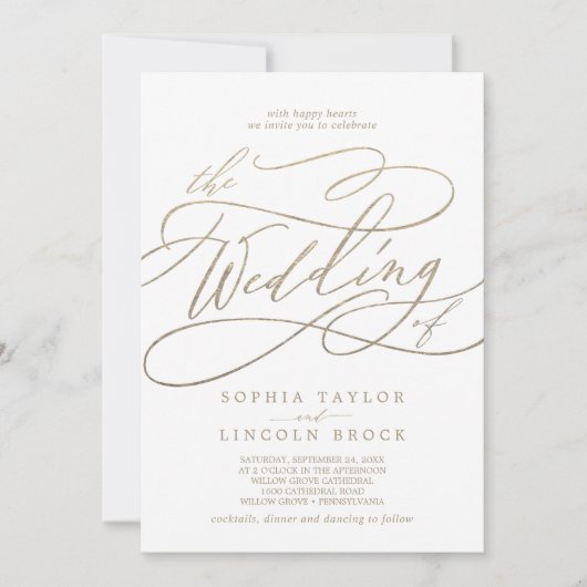 Romantische goudkalligrafie laadt het huwelijk van kaart (Voorkant)