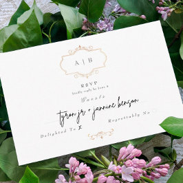 romantische  goudmonogram bruiloft RSVP kaartje