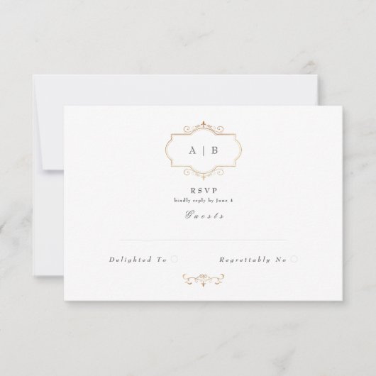 romantische  goudmonogram bruiloft RSVP kaartje (Voorkant)
