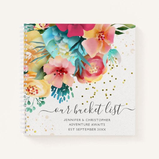Romantische goudvette Floral Onze Bucket List Notitieboek (Voorkant)