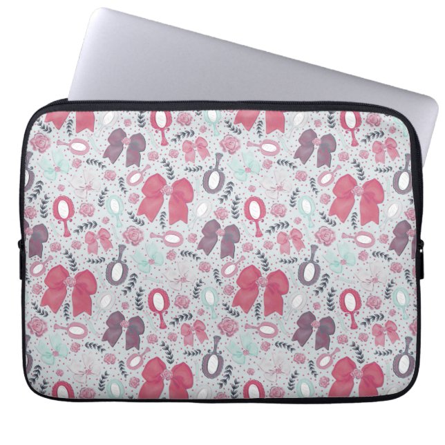 Romantische Grey Bows en Rozen Laptop Sleeve (Voorkant)