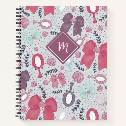 Romantische Grey Bows en Rozen Notitieboek (Voorkant)