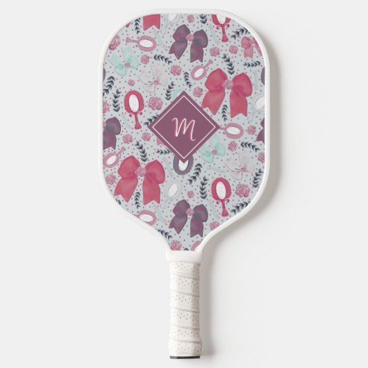 Romantische Grey Bows en Rozen Pickleball Paddle (Voorkant)