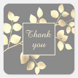 Romantische grijze gouden bladeren vierkante stick sticker