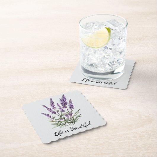 Romantische grijze paarse lavendel bloemige bruids kartonnen onderzetters (Insitu)