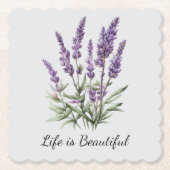 Romantische grijze paarse lavendel bloemige bruids kartonnen onderzetters (Voorkant)