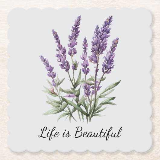 Romantische grijze paarse lavendel bloemige bruids kartonnen onderzetters (Voorkant)