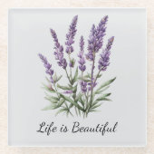 Romantische grijze paarse lavendel bloemrijke brui glazen onderzetter (Voorkant)