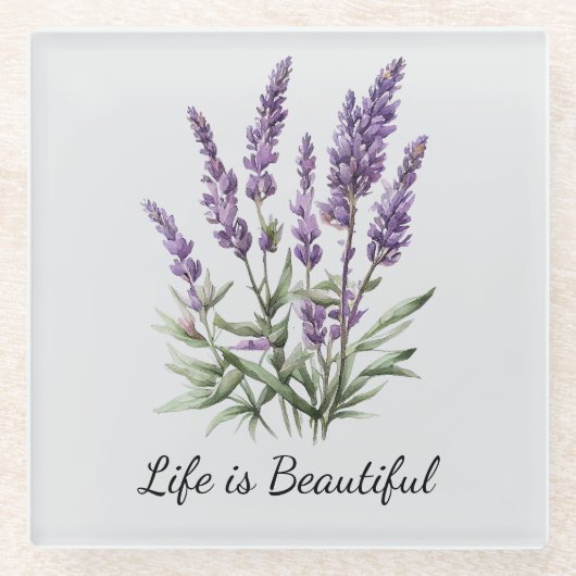 Romantische grijze paarse lavendel bloemrijke brui glazen onderzetter (Voorkant)